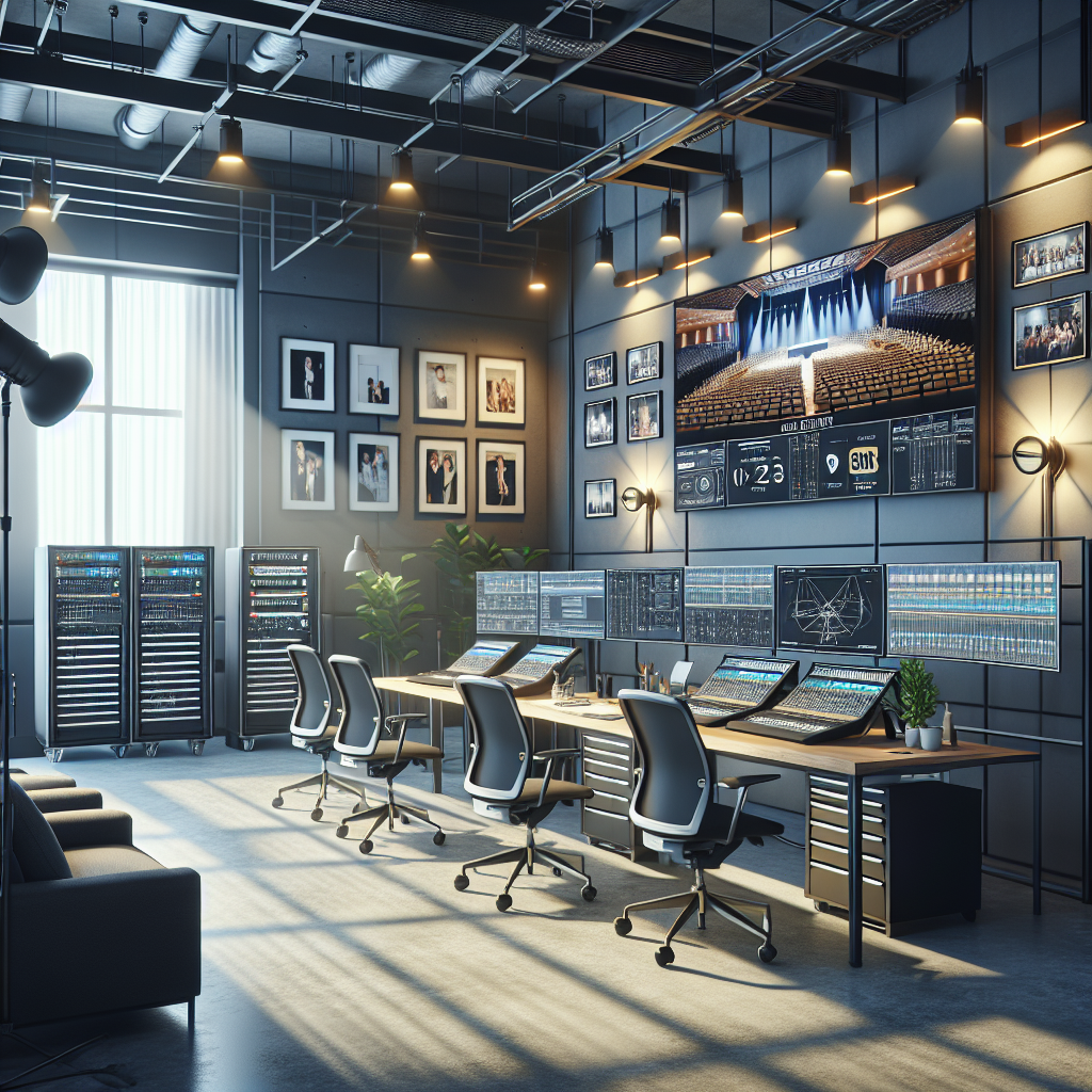 Modern audiovisual company office with event production planning area