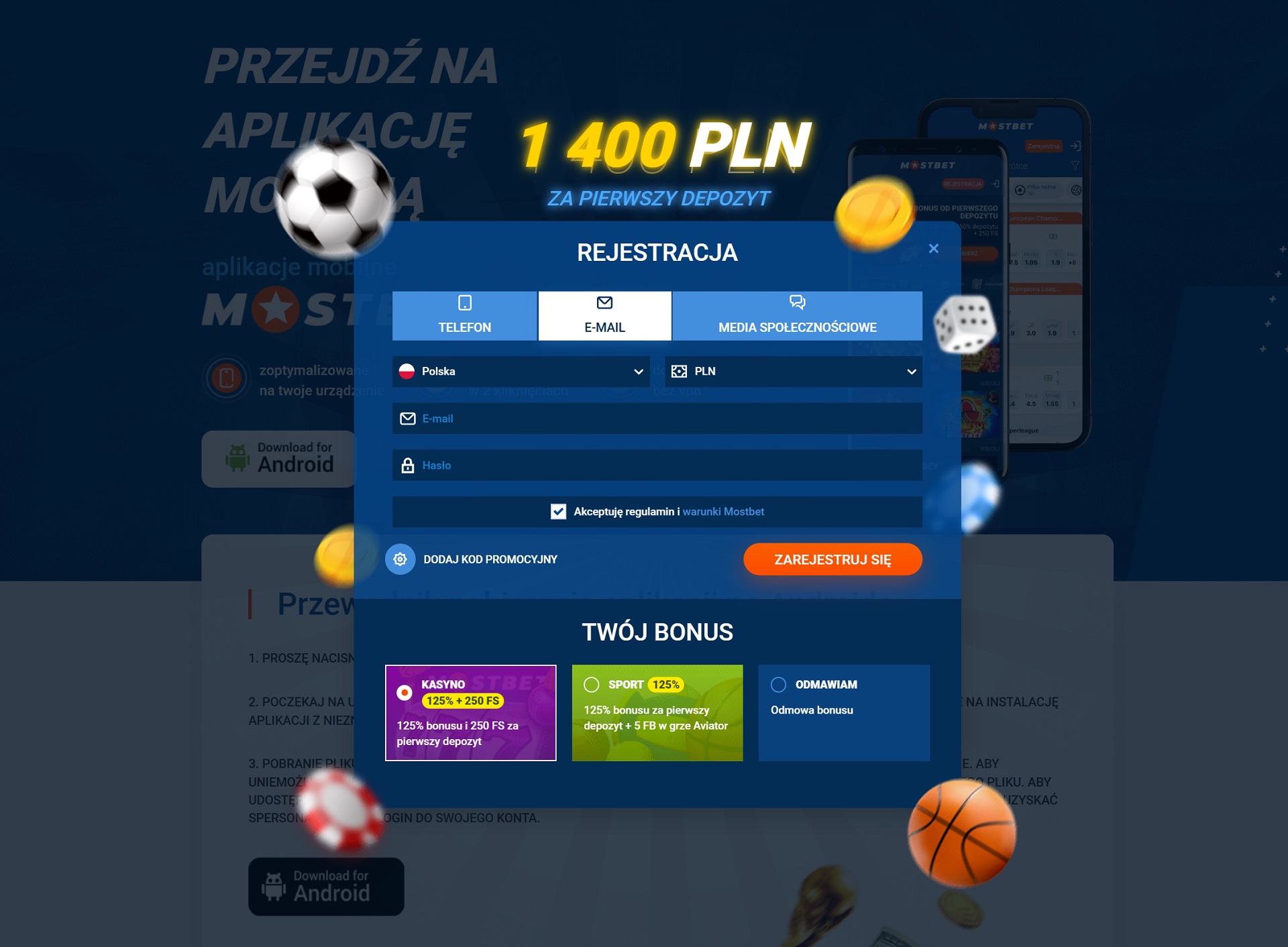 Formularz rejestracyjny Mostbet – załóż konto i odbierz bonus